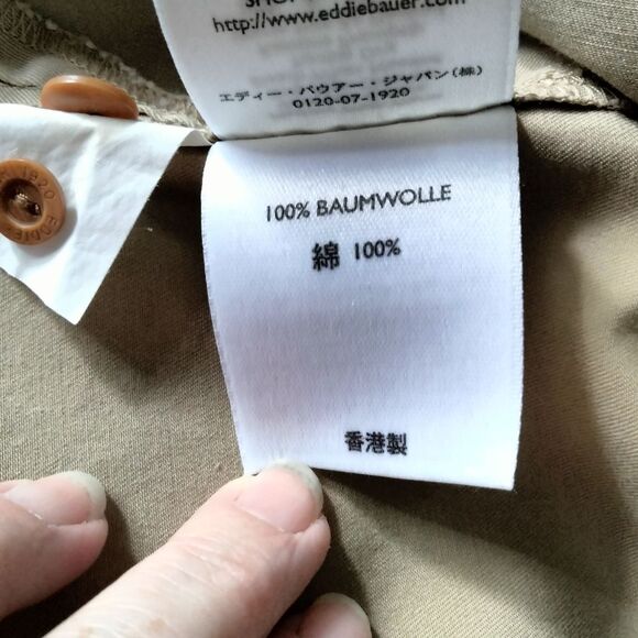 Women's Eddie Bauer * LARGE khaki 100% cotton * button up long sleeve shirt - Picture 10 of 10